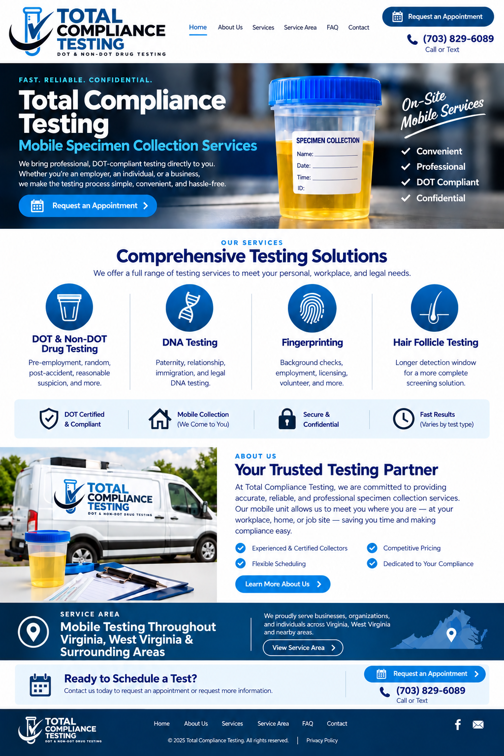 Total Compliance Testing website and urine specimen collection